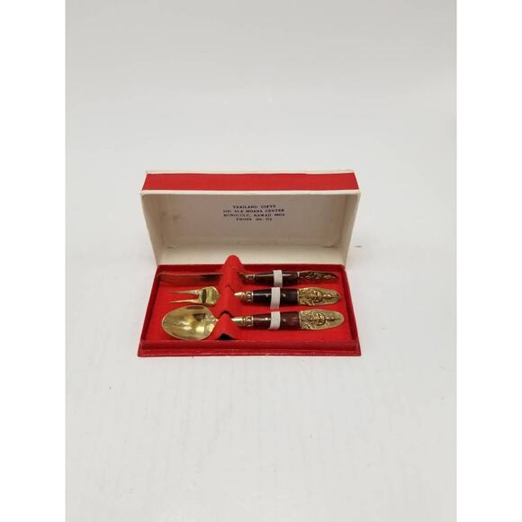 Vintage Hors d' Oeuvre 3 Serving Set, Fork Knife Spoon, Made in Thailand - Picture 1 of 7